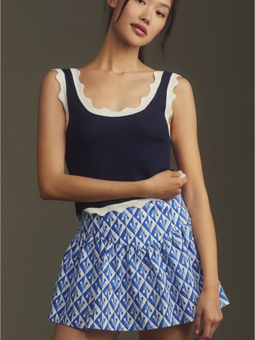Anthro Corey Lynn Calter Linen Yoked Shorts/skirt Blue and White Lobster Print